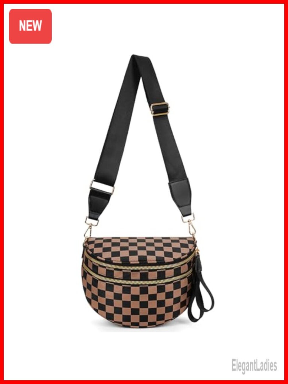 Checkered Crossbody Bag Nylon Bum Bag Adjustable Strap Women's Purse